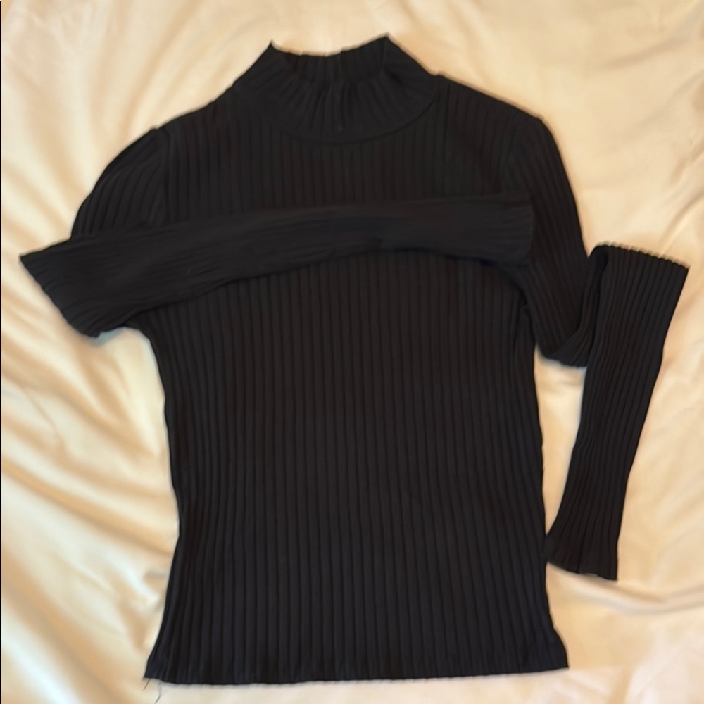 Black Ribbed Turtleneck Top
